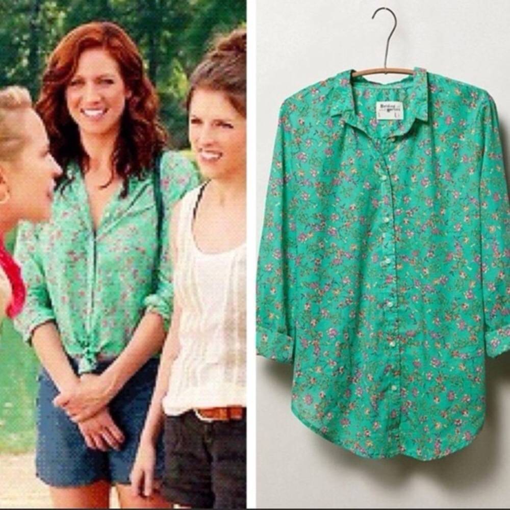 Anthro Holding Horses Mint Floral Button-down Shirt Top